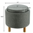 thumbnail image 2 of Gymax Pouf Rond de Rangement avec Plateau, Repose-Pieds Rembourré d'Accent avec Pattes en Bois, Gris, 2 of 10