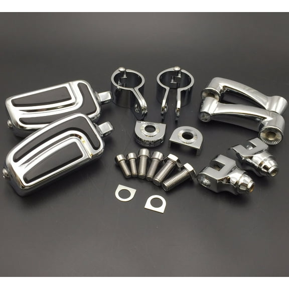 HTT-MOTOR Chrome Adjustable Peg Mounting Kit with AirFlow Foot Peg For Honda GoldWing VTX1300 Shadow Valkyrie Triumph Equipped with 1-1/2 inch (1.5") Front Engine Guard Frame Tube