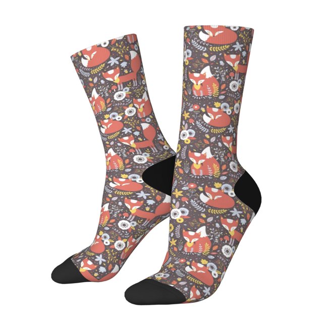 Fotbe Foxes Calcetas Largas con Estampado para Hombre y Mujer – Calcetas de Compresión Transpirables y Elásticas, Viajar y Uso Diario Talla 5-11