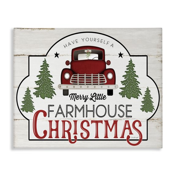Stupell Industries Rustic Lodge Merry Little Farmhouse Christmas Red Truck Tree Forest Canvas Art, 20 x 16, by Jennifer Pugh