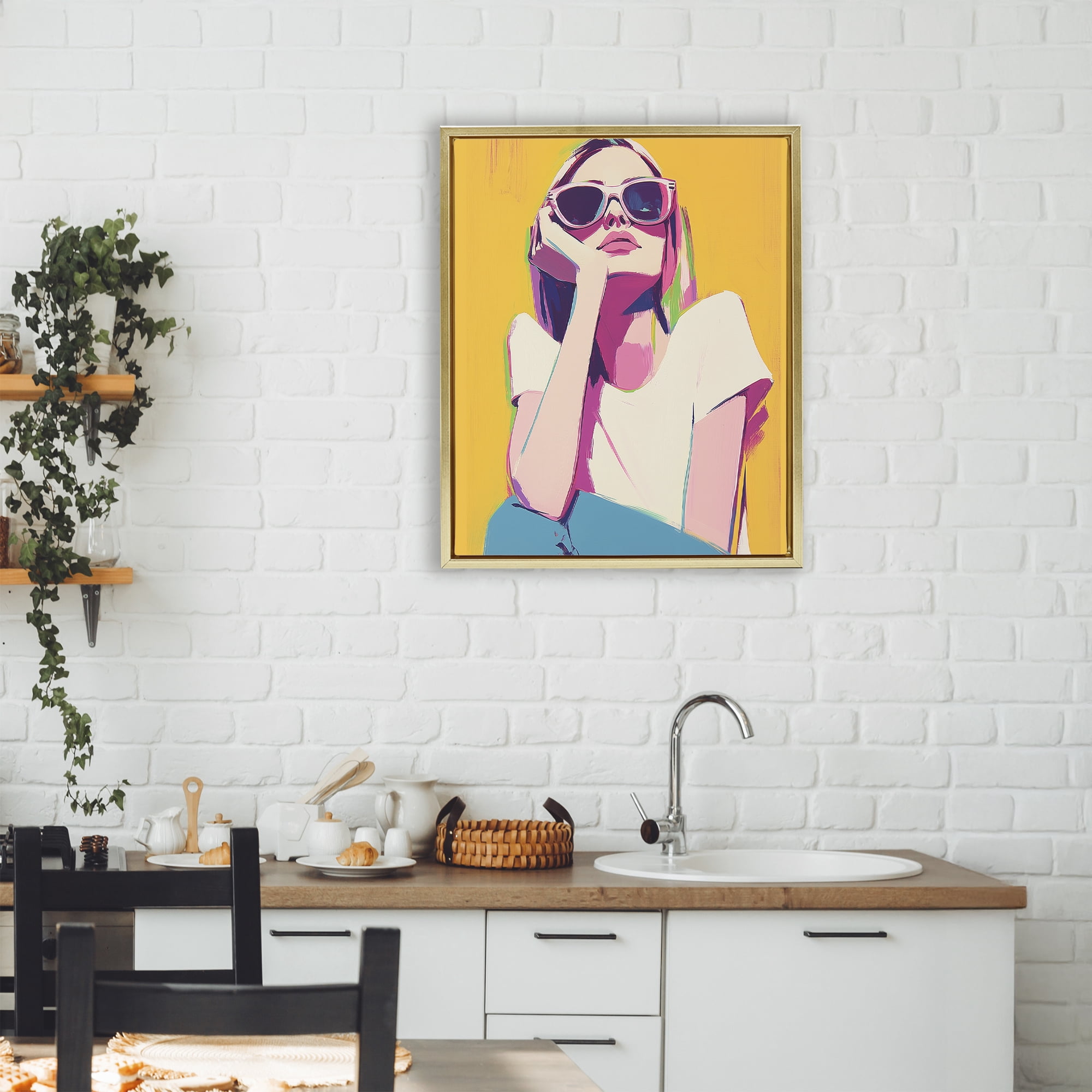 Stupell Industries Chroma Shades Girl Gold Framed Floater Canvas Wall Art, design by Walker Noble