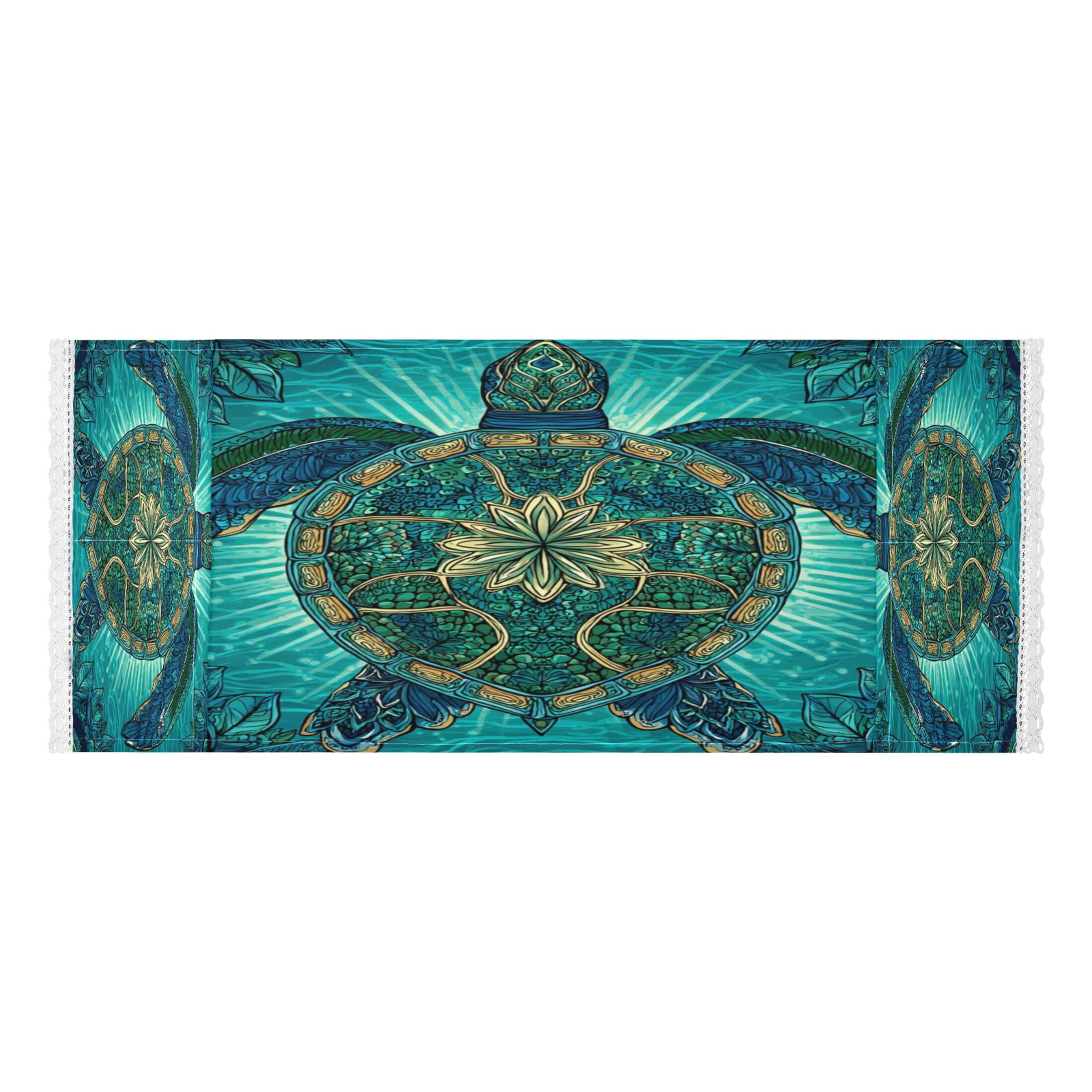 Washing Machine Cover 51.2x22in, Durable Polyester Dust Cover with Lace Trim and Side Pocket for Appliances Mandala Turtle