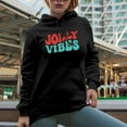 thumbnail image 2 of Jolly Vibes, Christmas or Winter Season Themed, Groovy Retro Wavy Text Merch Gift, Black Hooded Sweatshirt or Hoodie, 3XL, 2 of 5