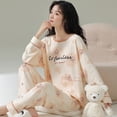 thumbnail image 2 of Pijamas coreanos de manga larga para mujer, traje de estar por casa con estampado de oso, pantalones a cuadros, ropa de dormir para niñas, Otoño e Invierno, 2 of 4