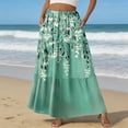 thumbnail image 2 of LWavelet Women Patchwork Floral Print Tiered Maxi Skirt Elastic Waist With Pockets Casual Long Skirt Green M, 2 of 6