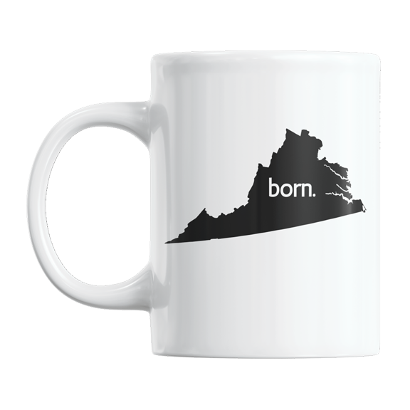 Virginia Born & VA USA State Map Outline, US Citizen Coffee & Tea Mug Cup (11oz)