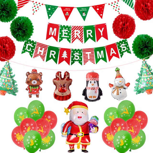 Conjuntos de globos de adornos navideños y carteles de Feliz Navidad para adornos navideños, regalos festivos y de Año Nuevo JAMW Sencillez