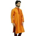 thumbnail image 3 of Atasi Men's Long Kurta Orange Dupion Ethnic Bollywood Style Shirt-Medium, 3 of 3