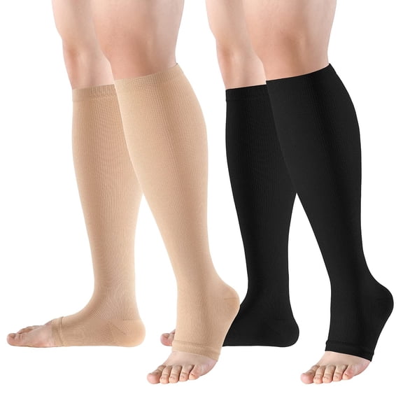 2 Pairs Open Toe Copper Compression Socks for Women & Men Circulation 15-20 mmHg - Better Blood Flow, Swelling , Best Support for Medical, Running, Nursing
