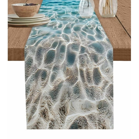 

Ocean Water Ripple Table Runner Summer Seaside Underwater Scene Tablerunners 13 x 60 Inch Table Decorations Tabletop Scarf for Summer Gathering Holiday Farmhouse Kitchen Dining Decor
