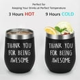 thumbnail image 3 of Thank You for Being Awesome Wine Tumbler, Birthday Christmas Friendship Thank You Gift for Women Friend Coworkers Sisters Her Mom, 12 Oz Stainless Steel Insulated Wine Tumbler with Straw, Black, 3 of 6