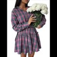 thumbnail image 1 of Conjunto de 2 Piezas de Cuadros para Mujer, Blusa de Larga con Falda, Cintura Alta, Informal, para Otoño e Invierno Púrpura M, 1 of 10