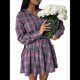 thumbnail image 1 of Conjunto de 2 Piezas de Cuadros para Mujer, Blusa de Larga con Falda, Cintura Alta, Informal, para Otoño e Invierno Púrpura S, 1 of 10