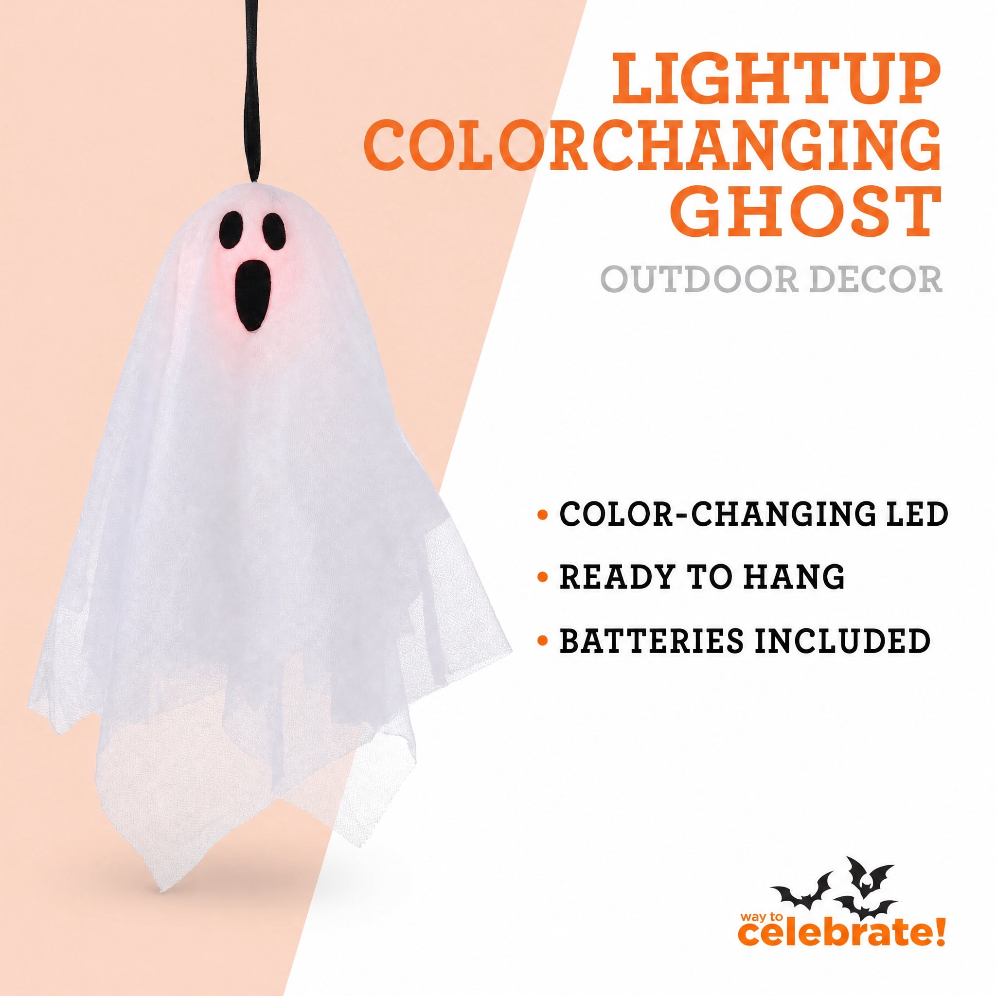 Light-Up Color-Changing Ghost Decoration, White, 14", Halloween by Way To Celebrate