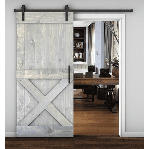 Essencaliy 38in x84in Solid Wood Barn Door, Made-in-USA Farmhouse Interior Sliding Barn Door With 6.58ft Barndoor Hardware Kit (DIY)
