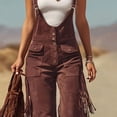 thumbnail image 3 of MORTTIC Women's Solid Color Fringe Wide-Leg Jumpsuit Western Style Overall with Pockets And Adjustable Straps Button Dark Red，S, 3 of 5