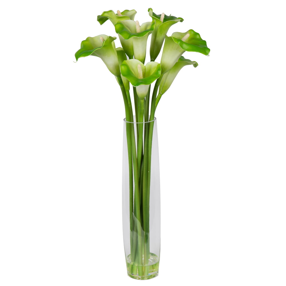 Vickerman 33 Artificial White and Light Green Calla Lily Bouquet in 16 Glass Vase 