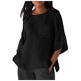thumbnail image 1 of Hauts d'Été pour Femmes Élégants avec Manches 3/4 et Col Rond en T-Shirts Unis Confortables pour Femmes Noir G, 1 of 4