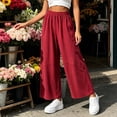 thumbnail image 2 of Qulqfy Linen Pants for Women 2026 Wide Leg Baggy Casual High Rise Petite Flowy Red Palazzo Pants XL, 2 of 6