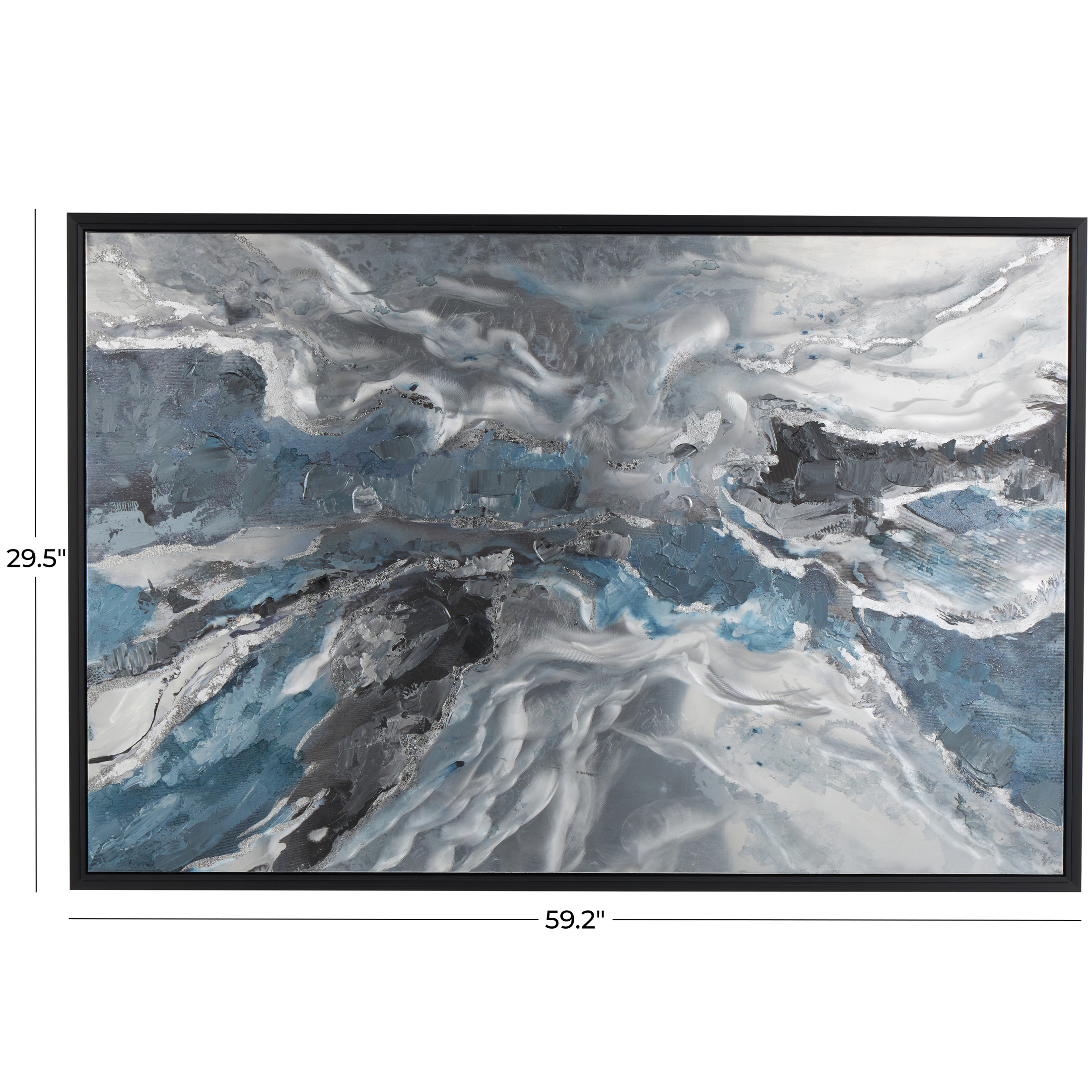 30" x 59" Abstract Framed Wall Art with Silver Foil Accents and Black Frame, by DecMode