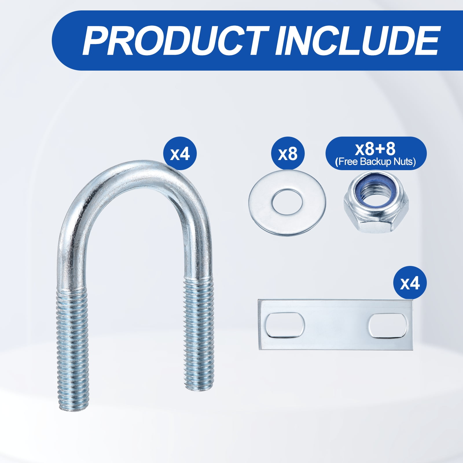 U Bolts 4Set (M8x27x59mm), Round U Bolt Kits DN20 Carbon Steel with Nylon Lock Nut Washers Plates - for Construction, Pipe, Trailer, Automotive, Leaf Spring Fastener