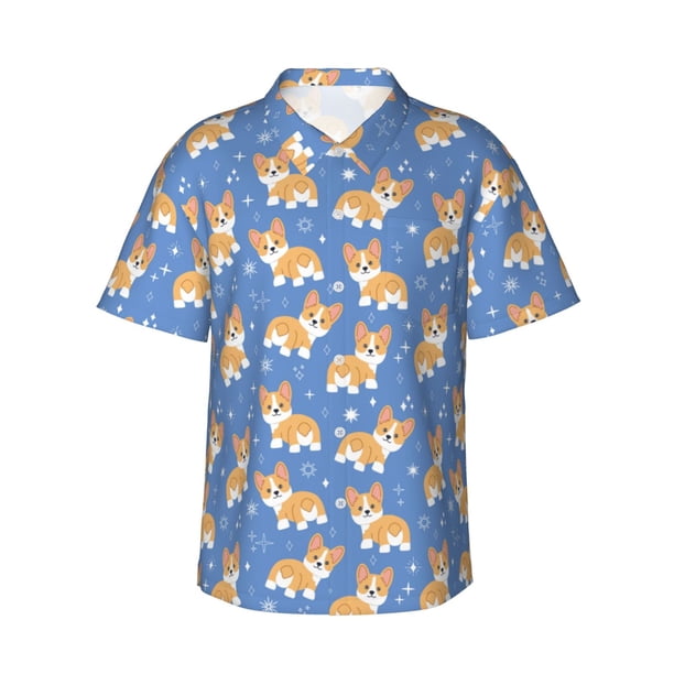 Balery Corgi Camisas hawaianas de manga corta para hombre, camisas playeras de corte holgado, camisas de vacaciones con botones,Large