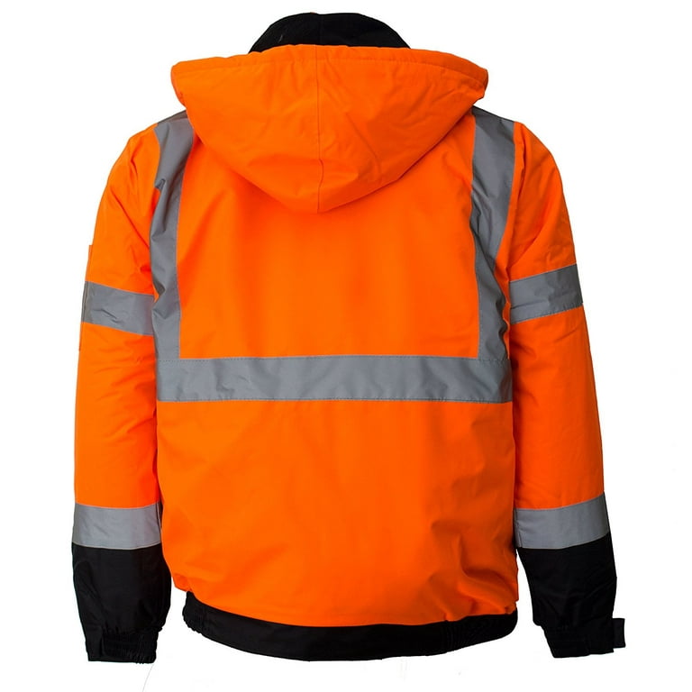 3C Products ANSI Class 3 Neon Orange Insulated Safety Parka Jacket Black  Bottom