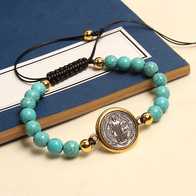 Pulseras religiosas con medalla de San Benito, regalos de joyería religiosa católica