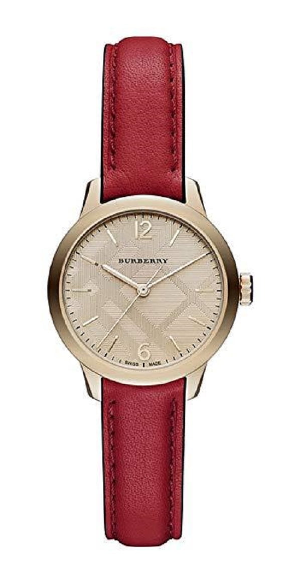 Burberry BU10102 Women s Swiss Red Leather Strap Watch Walmart