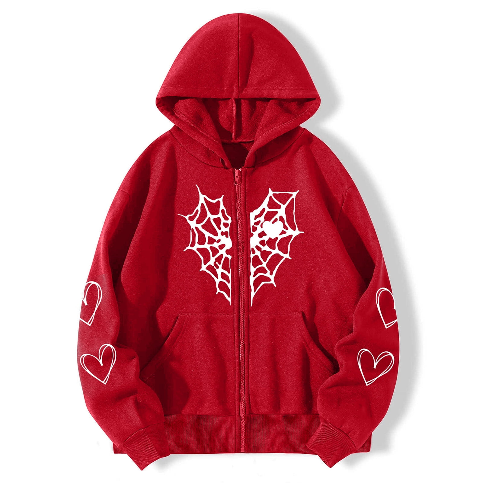 ZIZOCWA 100% Polyester Sweatshirt For Sublimation Woman Hooded Sweatshirt  Women Heart Print Gothic Style Long Sleeve Hoodlies Zipper Thermal Hoodie  With Pocket Coat Womens 1/4 Zip Pullover 