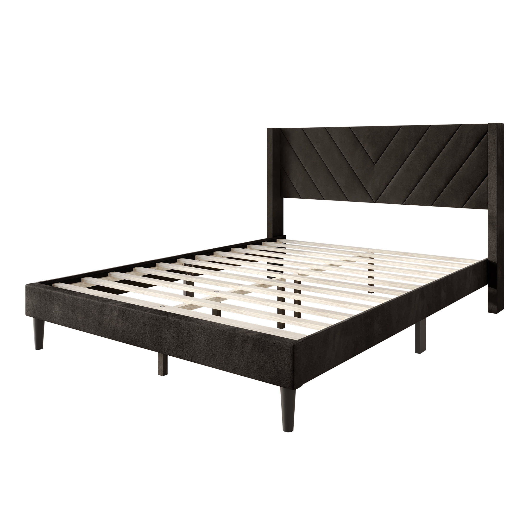 Castle Place Sophisticated Wingback Velvet Upholstered Full Platform Bed, Brown