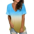 thumbnail image 4 of QLEICOM Women's V Neck Gradient T Shirt Rolled Sleeve Side Split Tunic Tops, Plus Size Short Sleeve T-Shirt Tops, Summer Casual Henley Shirts, Tees & Blouses S-2XL, Gifts for Mom, 4 of 7
