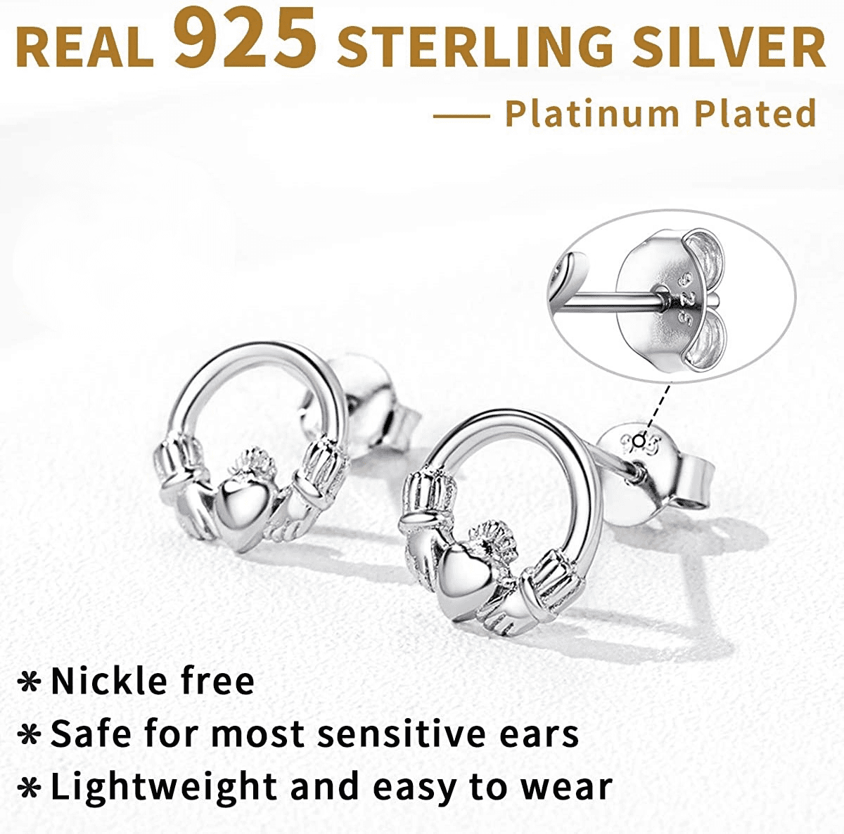ChicSilver Celtic Claddagh Earrings for Women Hypoallergenic 925 Sterling Silver Love Heart Stud Earrings Dainty Tiny Celtic Irish Jewelry
