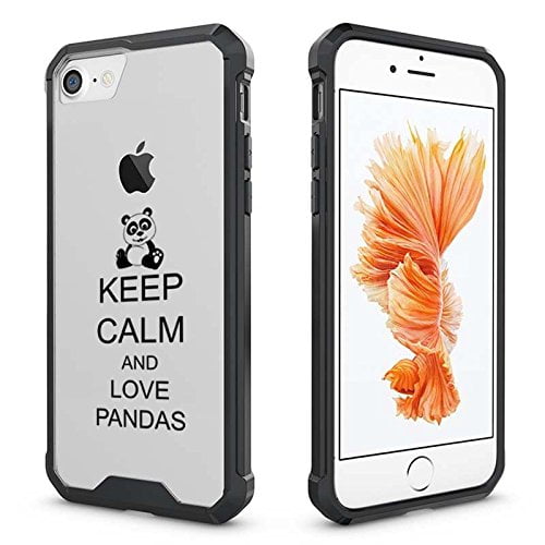 For Apple iPhone Clear Shockproof Bumper Case Hard Cover Keep Calm And Love Pandas (Black For iPhone 6 Plus / 6s Plus)