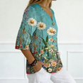 thumbnail image 4 of JULMCOMO Shirts for Women Floral Print 3 Button Notch Neck 3/4 Sleeve Loose Fit Casual Tunic Tops Comfy Summer Shirts Light Green S, 4 of 7