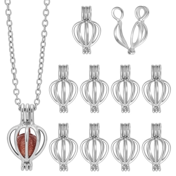 50pcs Pearl Cage Locket Pendants Stone Holder Hollow Cage Locket Charm Beads Essential Oil Diffuser Pendant