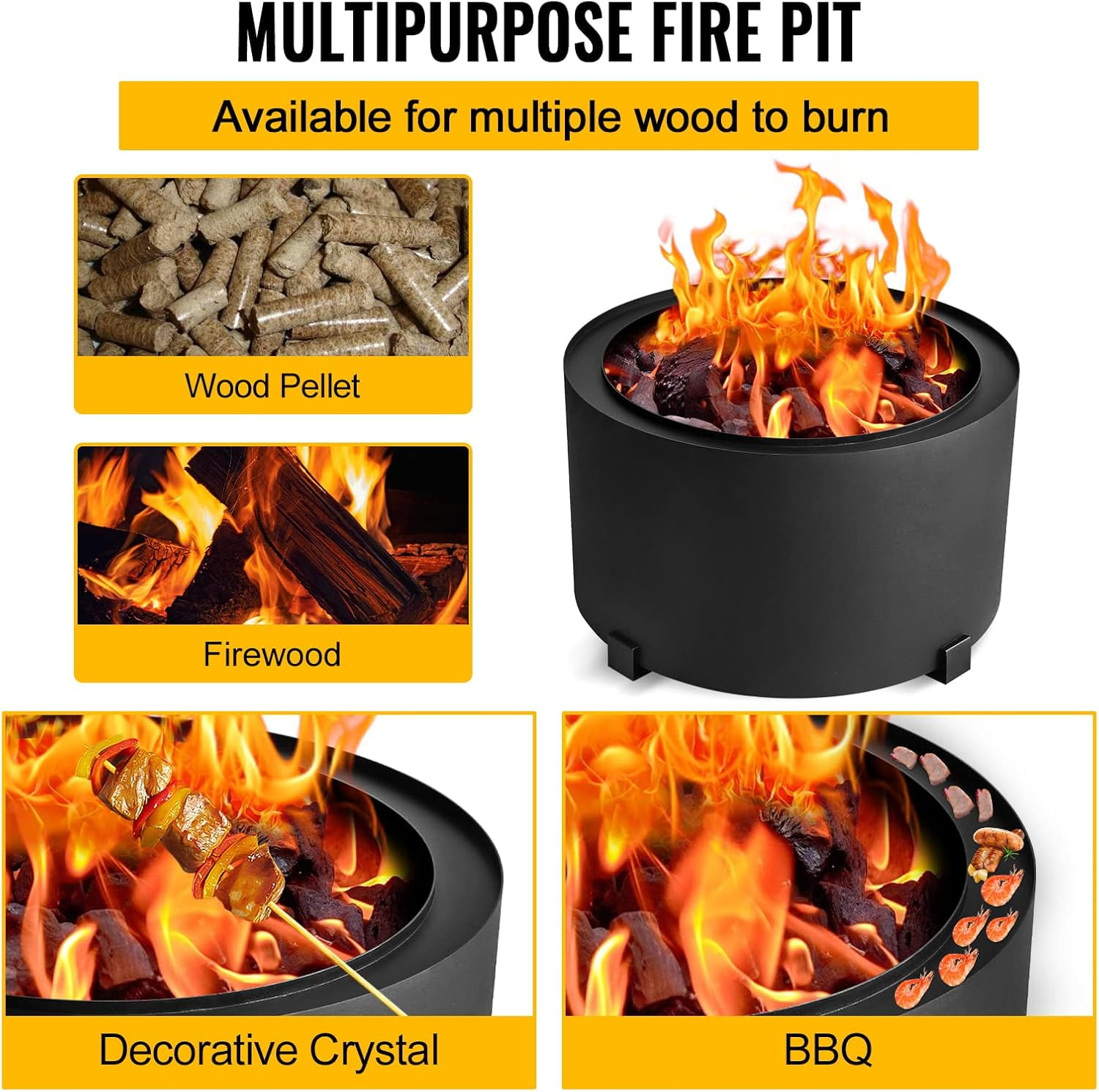 Smokeless Fire Pits Large Wood Burning Fire Pit Carbon Steel Stove Bonfire Fire Pit Portable Outdoor Fire Bowl for Picnic Camping Backyard (23.6 Inch)