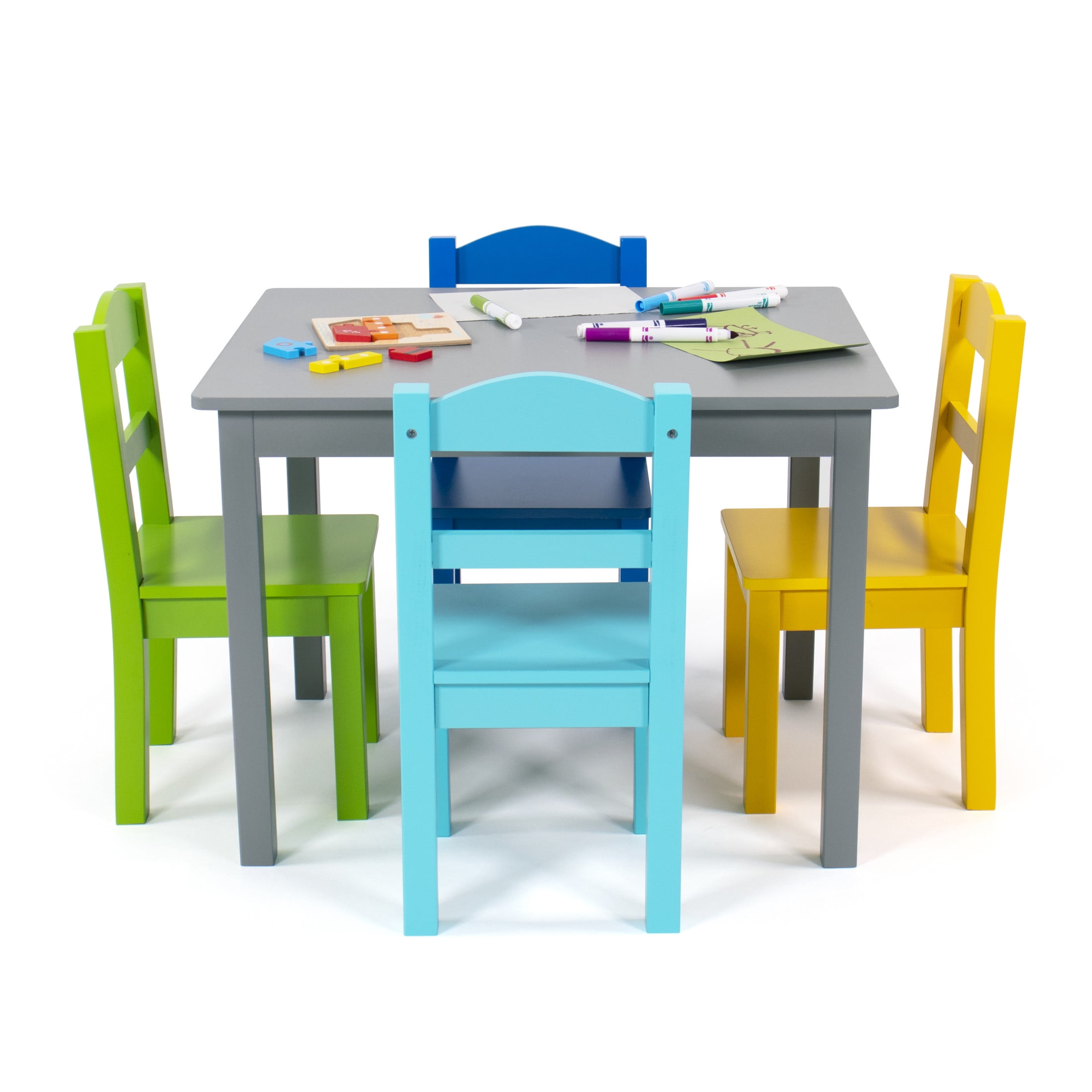 Humble Crew Kids Wood Activity Table and 4 Chairs Set, Multi-Color, Ages 3-6