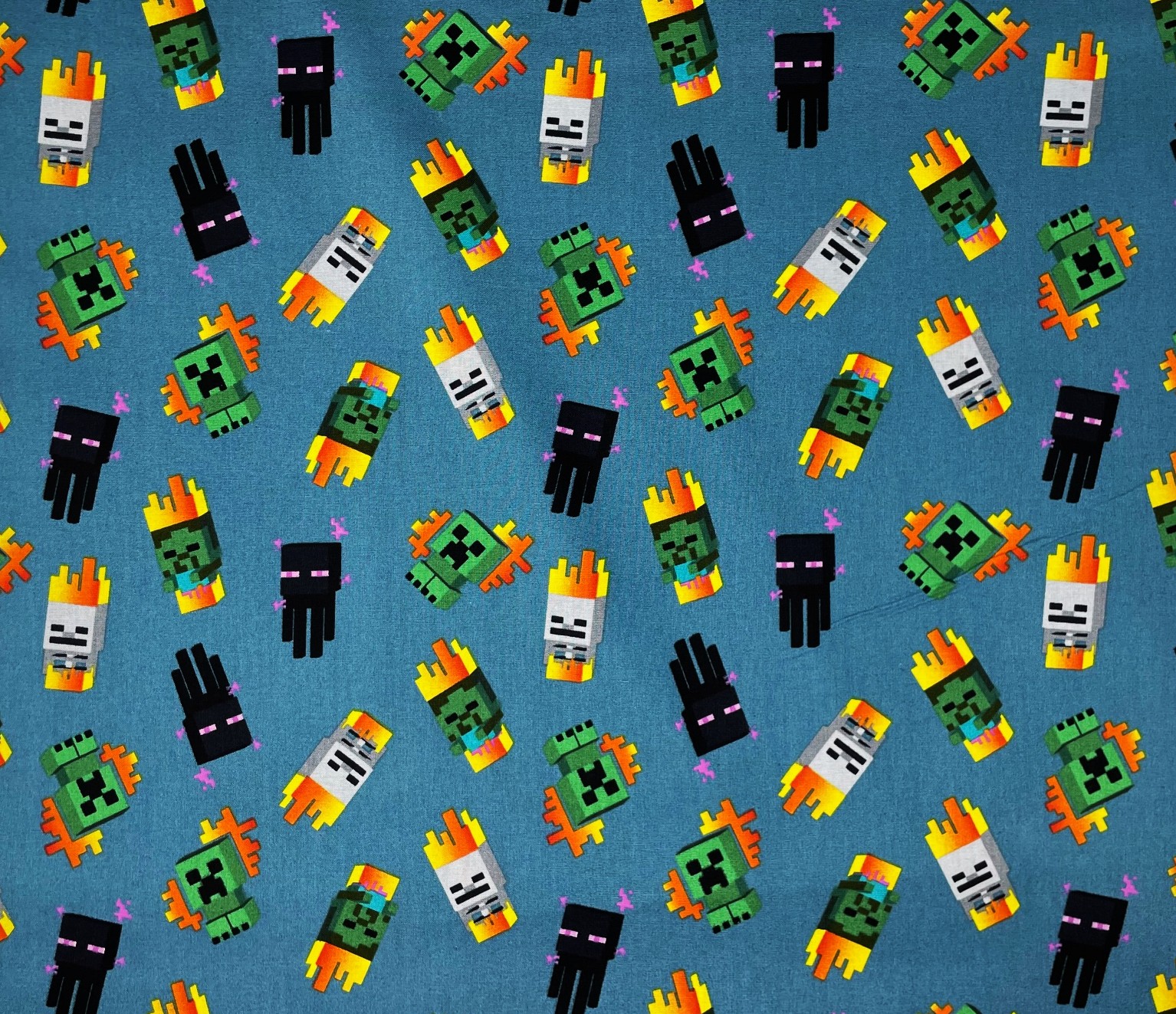 1 Yard - Minecraft Mini Mobs on Blue/Green Cotton Fabric (Great for Quilting, Sewing, Craft Projects, Throw Pillows & More) 1 Yard X 44" Wide