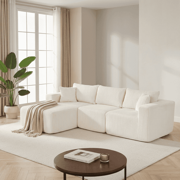 Huatean 97" L Shaped Modular Cloud Sectional Sofa, Deep Seat Boneless Couch with Left Facing Chaise, Beige