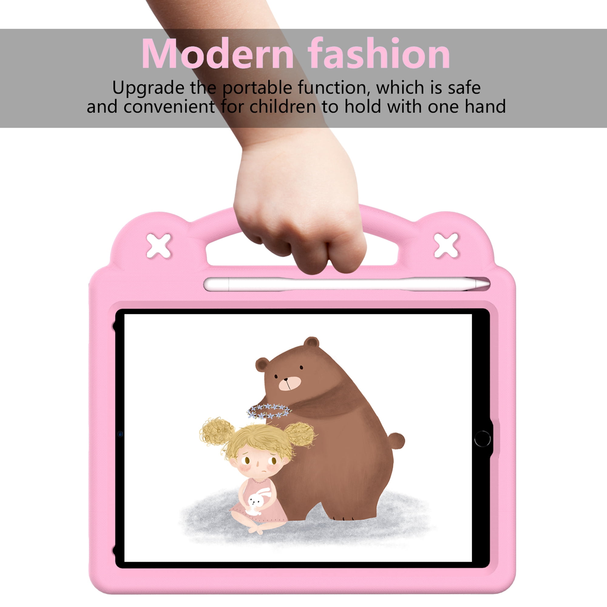 Dteck Kids Case for iPad 6th/5th Generation / iPad Air 2 / iPad Air 9.7 Inch, DIY Cute Cartoon Toys for Kids Child Proof Shockproof iPad 9.7 Case with Handle Stand Pencil Holder,Pink