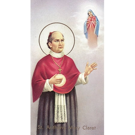 

Saint Anthony May Claret Paper Catholic Prayer Holy Card with Blank Back Pack of 100
