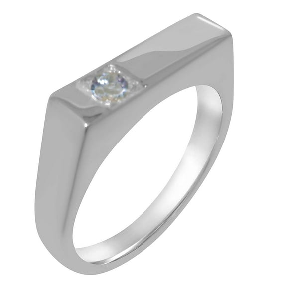 LBG British Made 925 Sterling Silver Natural Diamond Mens Band Ring - 33 size options - Size 10