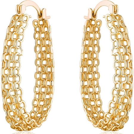 Elegant Gold-Plated Cable Link Hoop Earrings with Clip-Back Closures