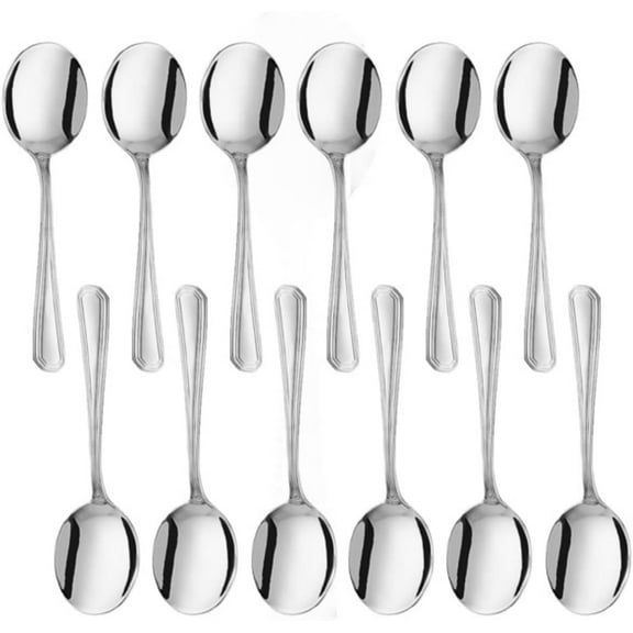 TrueCraftware- Set of 12 Stainless Steel Wilshire Bouillon Spoon- Stainless Steel Flatware Cutlery Kitchen Tableware Set for Home and Restaurant for Soup Spoons Round Spoons