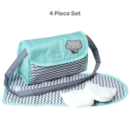 Baby Doll Zig Zag Diaper Bag Accessories Changing Set Gender Neutral Teal Pattern Design for Kids 3 years & up, Long shoulder strap is perfect for.., By