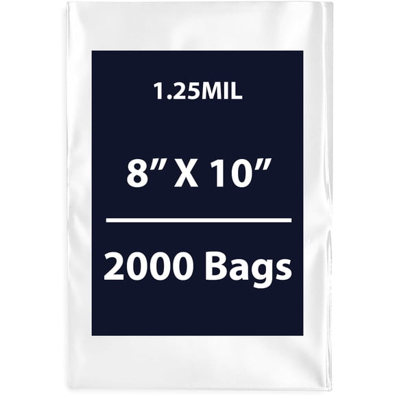 Clear Flat Poly Bags, 1.25Mil 8" X 10" & 2000 Bags | Low-Density Polyethylene (LDPE), Flat Open Top Plastic Packaging Packing | Flexible and Durable Plastic Bags
