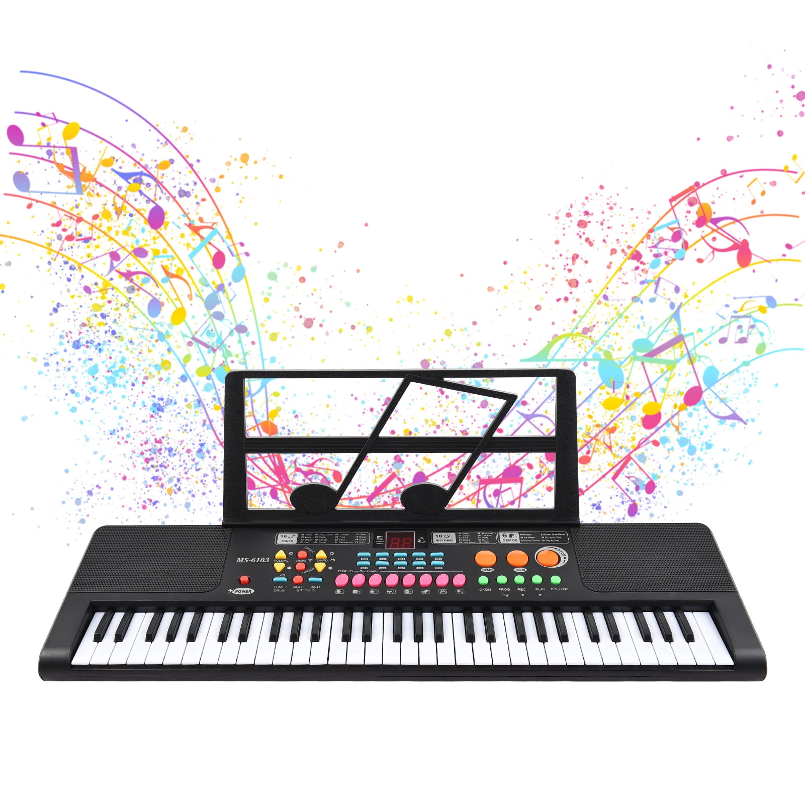 electric piano Piano 61 Key Electronic Keyboard Piano Dual Speaker 16 Tones 10 Rhythms 6 Demo Musical Instrument with Microphone and Music Score Stand Portable Music Piano Keyboard for Beginners