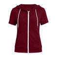 thumbnail image 4 of CAIVO Sweatshirts Women Short Sleeve Zip Up Hoodie Soft Comfort Adjustable Drawstring Front Pocket Solid Color Full Zip Hooded Jacket Summer Lightweight Casual Streetwear Outerwear Fashionable Tops, 4 of 4