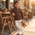thumbnail image 6 of Boys Collared Sweatshirt Casual Solid Color Polo Long Sleeve Shirt Waffle Texture Boys Pullover Loose Plain Sweatshirt with Buttons, 6 of 9